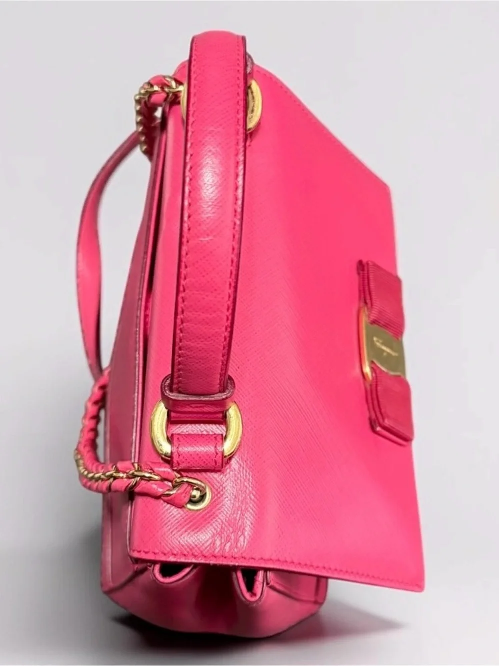Salvatore Ferragamo Vara Bow Mini Top Handdle Shoulder Bag Hot Pink